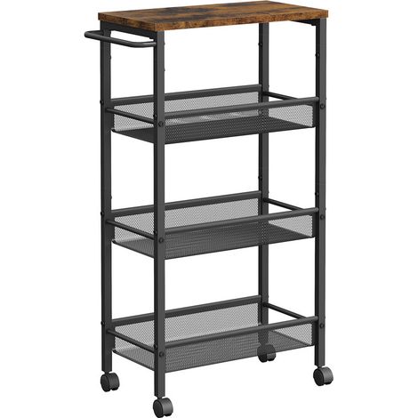 Vasagle – Desserte de cuisine 4 niveaux – Étagère à roulettes en acier – Dimensions 22 x 45,5 x 77 cm – Idéale pour petits espaces