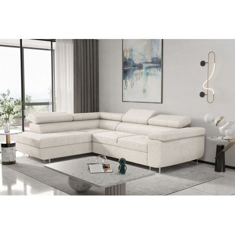 Ecksofa Sofa JADE Stoff Ascot Beige mit Schlaffunktion Ottomane Links (1/2)