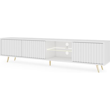 Selsey Bello - TV-Lowboard stehend in Weiß mit LED-Beleuchtung, Lamellenfront, 175 cm (1/5)
