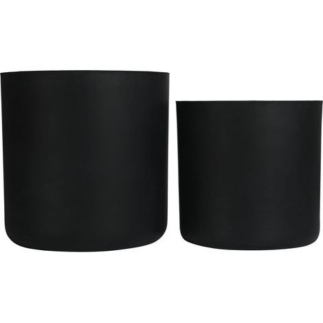 Set de 2 maceteros redondos negros de óxido de magnesio, hechos a mano, para interior y exterior (1/5)