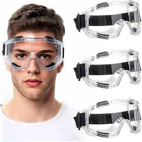 3er-Pack beschlagfreie Schutzbrillen für Erwachsene mit verstellbarer Belüftung – ideal für Heimwerkerarbeiten, Schleifarbeiten und Staubschutz (1/4)