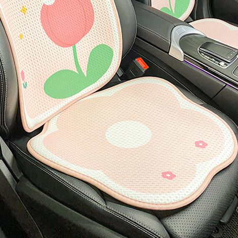 Coussin de siège auto rafraîchissant à motif dessin animé mignon, respirant, toutes saisons, universel, en soie glacée, très confortable, rose (1/5)