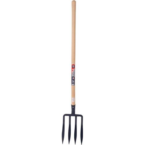 Fourche à bêcher 4 dents spatulées 27 cm – Tête en acier – Manche en frêne 100 cm certifié PEFC – Pour sols légers et sableux – Spear & Jackson (1/3)