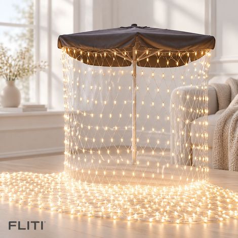 FLITI Guirlande Lumineuse Filet LED 192 Ampoules 3x2M 8 Modes d'Éclairage Blanc Chaud IP44 Intérieur Extérieur (1/5)