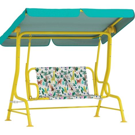 Altalena per bambini a 2 posti con tettuccio regolabile e cintura di sicurezza, verde (1/5)
