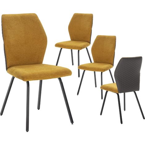 JASDA - Lot de 4 Chaises Bi-Matière Bi-ton Tissu Jaune et Simili Anthracite (1/5)