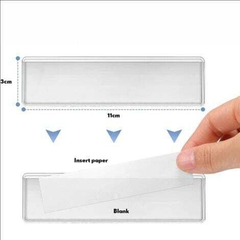 NALOOKAMIC  Lot de 50 étiquettes transparentes en plastique pour bacs de rangement avec inserts pour badges nominatifs et organiseurs de tiroirs et d'étagères