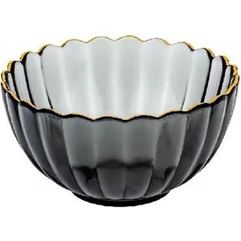 Coupes à fruits en verre - coupes en verre à bord doré - un ensemble de 3 pièces - 1 grand  et 2 petits , gris fumé - bols à salade - assiettes à dessert (1/5)