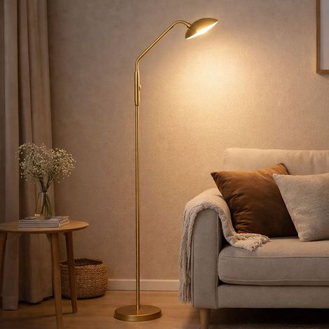 LED Stehleuchte dimmbar Schlafzimmerlampe Touchdimmer Stehlampe messing verstellbar, 7,5W 880lm warmweiß, neutralweiß, DxH 23x135 cm