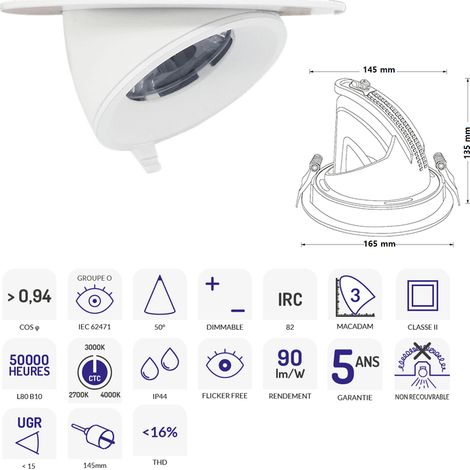 DOWNLIGHT SAMBA BLANC 30W CTC 3000-5000K ASLED SAM30WCTC
