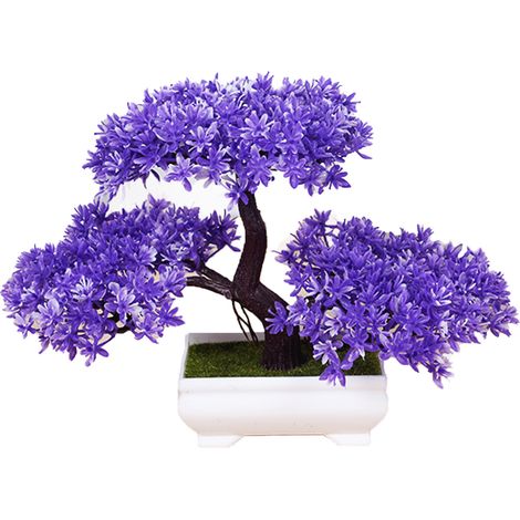 Plante artificielle en pot, arbre et fleur en plastique violet, décoration intérieure (1/3)