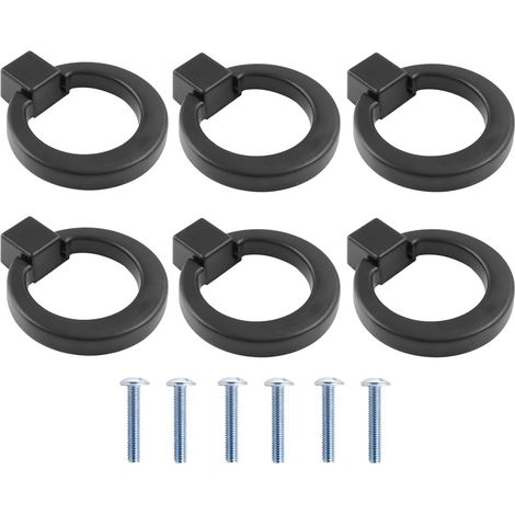 Lot de 6 Poignées de Meubles Vintage, Boutons de Meubles noirs, Poignées d'anneau de Tiroir 4 cm, Poignées de Meubles en Alliage de Zinc avec Vis (1/5)