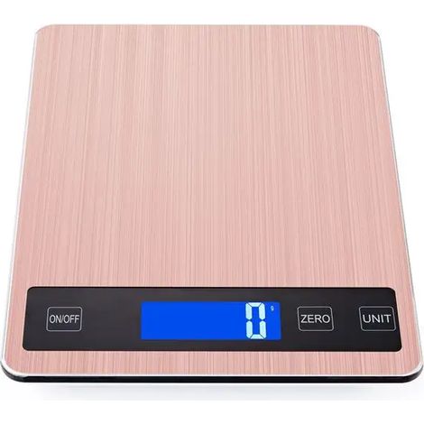 (Or rose, capacité de pesée maximale 5 kg) Balance de cuisine en acier inoxydable, affichage numérique, adaptée à la pâtisserie et à la préparation du café. (1/4)