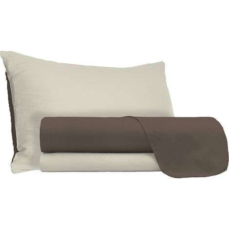 Set Lenzuola Sopra Sotto e Federe Doubleface Marrone/Panna Singolo (1/5)