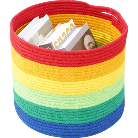 30x35cm - Arc-en-Ciel,Grand Panier Rangement Jouet Bac a Linge Sale Panier Rangement Salon Panier en Corde de Coton Corbeille a Linge Enfant (1/4)
