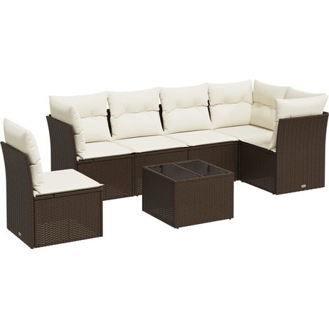 Salon de jardin modulable en résine tressée canapé extérieur avec coussins marron 6 pièces (1/5)