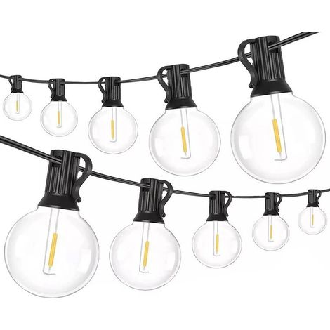 Guirlande Lumineuse Exterieure - 15 M - 25+2 Ampoules G40 LED - 2700K Blanc Chaud - IP44 Etanche - 24 V Basse Tension - Connectable Jusqu'à 400 Ampoules - Pour Terrasse Patio Fête Mariage (1/5)
