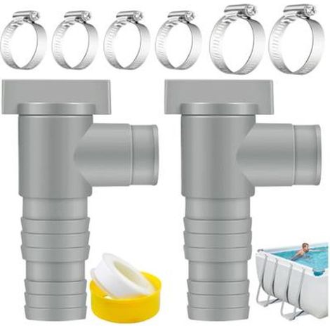 2 pièces vanne piscine 32 mm, robinet d'arrêt pour piscine hors sol avec raccord tuyau 32/38 mm, accessoire entretien filtration