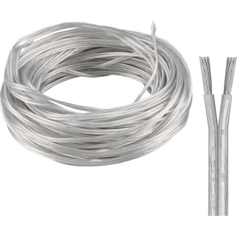Câble flexible en PVC transparent - 10 m - 2 fils - Câble transparent - 18 AWG - Cuivre étamé - Diamètre extérieur : 2,1 x 4,2 mm - Pour luminaires, guirlande lumineuse, appareils électriques (1/5)
