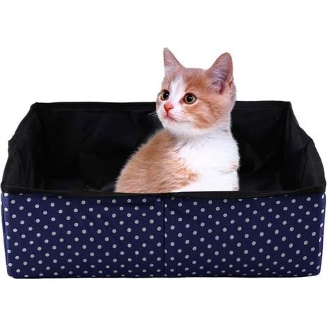 pair Boîte à litière pour Chat, Boîte à litière pour Animaux de Compagnie imperméable Pliable portatif pour Animaux Easy Clean Kitty Litière Pan Boîte de Toilettes pour Chat lit Nest House(Bleu)-Fei Y (1/4)