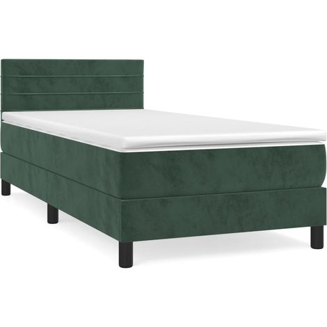 Lit simple,Lit adulte,Sommier à lattes de lit avec matelas Vert foncé 90x200 cm CFW5765816 (1/5)