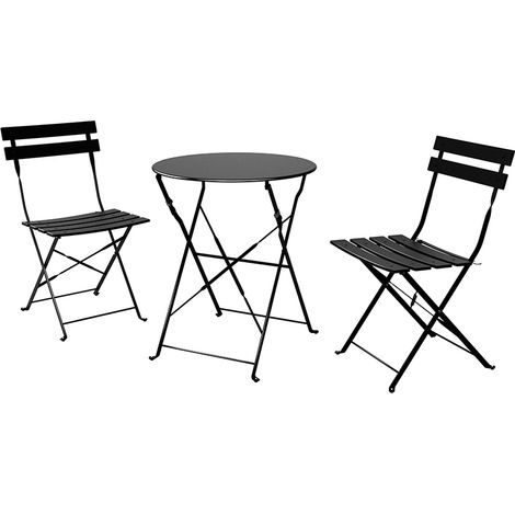Grand Patio ensemble bistro 3 pièces avec cadre renforcé, résistant à la rouille 2 chaises et 1 table, acier premium, ensemble de meubles de jardin pliables (noir) (1/5)
