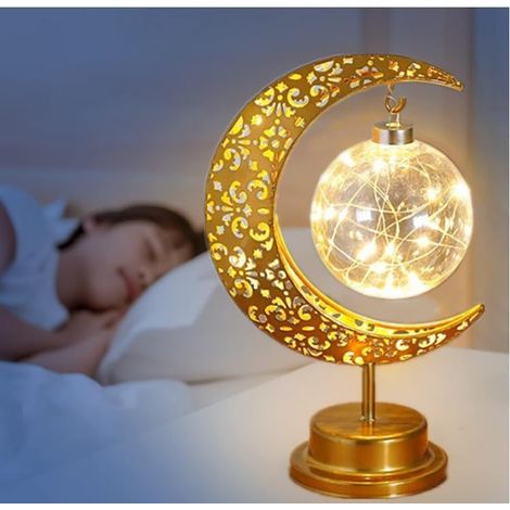 LED-Lampe mit ausgehöhltem Stern- und Mondmotiv im Ramadan-Stil, dekorative Lampe im muslimischen Stil, festliche Tischlampe fürs Schlafzimmer, Ambientebeleuchtung. (1/5)