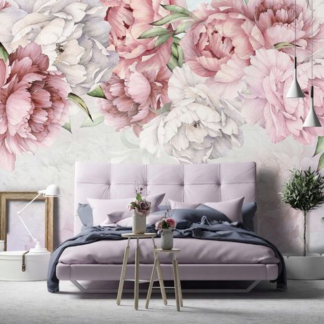 Vlies Fototapete Pfingstrosen 200x140 cm, Tapeten, für Wohn und Schlafzimmer, Vliestapete Wandtapete Tapete 3D Effekt- inkl. Kleister - Blumen Rosen rosa vintage, WallArena (1/4)
