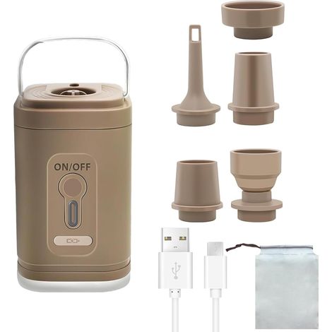 Mini Elektrische Luftpumpe, Tragbare Reiseluftpumpe, 2 in 1 Pumpe für Luftmatratze und Vakuumbeutel, Campingpumpe zum Aufblasen und Entleeren, Kleine Wiederaufladbare Luftpumpe mit 5 Düsen