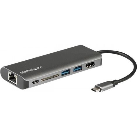 StarTech.com Adaptateur Multiport USB-C - Mini Dock USB-C avec HDMI 4K, 3x USB 3.0 Hub, SD/SDHC, GbE, 60W PD 3.0 Pass-Through - Station d'Accueil USB-C pour PC Portable Type-C/Thunderbolt 3 (1/3)