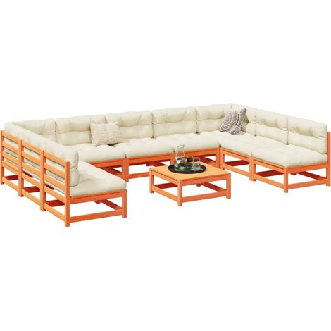 10-tlg. Garten-Sofagarnitur mit Kissen Wachsbraun Kiefernholz vidaXL (1/5)