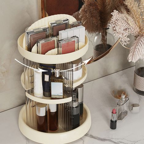 Tour de rangement cosmétique rotatif blanc laiteux, organiseur de maquillage à plusieurs niveaux pour bureau et maison (1/5)