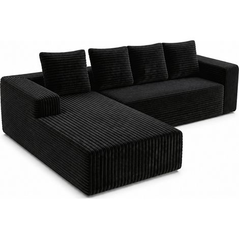 Modulares L-Sofa mit Chaiselongue, schwarzer Cordstoff, 261 x 168 x 58 cm, MODENUIT (1/5)