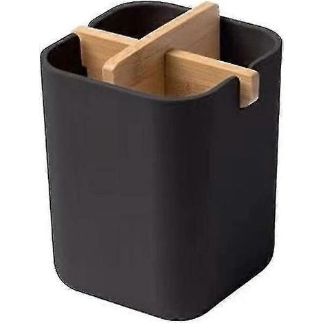 Porte-brosse à dents en bambou à 4 compartiments, gobelet de douche pour brosse à dents et dentifrice, porte-ustensiles pour la cuisine (noir A) (1/5)