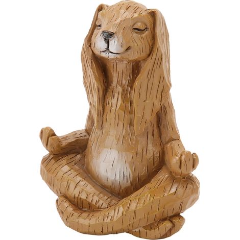 Sculpture de lapin en résine représentant un animal mignon en posture de yoga, idéale pour décorer un salon, un bureau ou un jardin.
