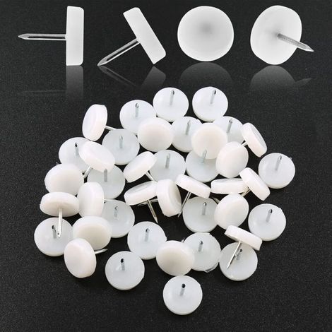 Lot de 40 patins à clouer pour meubles, 18 mm, en nylon, pour chaises, parquets, pieds de table en plastique blanc, patins pour chaises, parquets (1/5)