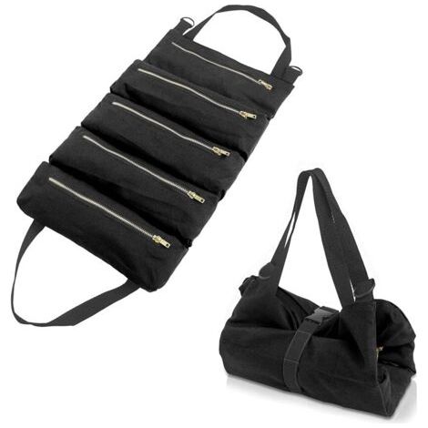 Porte-Outils en Toile,Sac à Outils Multifonctionnel avec 5 Poches, Trousse à Outils Résistant à l'Usure, Adapté à la Maison Quotidienne,Au Travail du Bois,Aux Outils d'Electricien(Noir) (1/5)