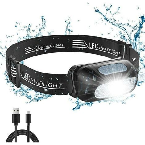 Linterna frontal LED recargable, potente linterna frontal impermeable con 5 modos de iluminación, linterna frontal con sensor de movimiento, luz de trabajo impermeable recargable por USB, ultraligera  (1/4)
