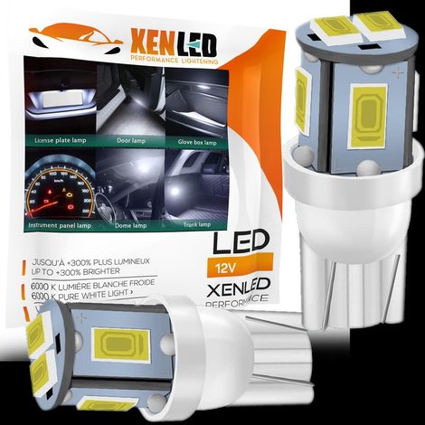 2 x AMPOULES W5W 6 LEDS BLANCHES - LED SMD - 6 leds - T10 W5W - 12V - LED 5630 (1/4)