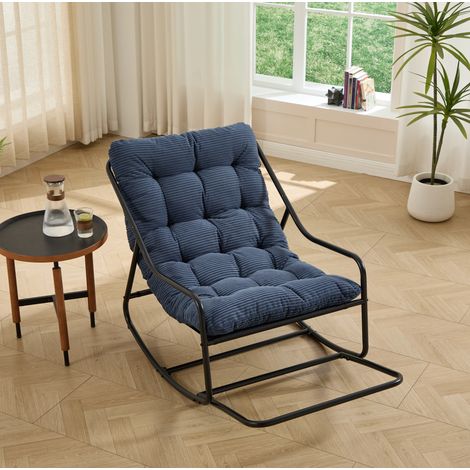 Sedia a dondolo da esterno con cuscino spesso, struttura in acciaio, nero e blu navy DESVIAE (1/5)