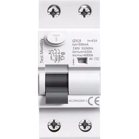 Interrupteur Différentiel 63A 30ma Type AC RCCB Disjoncteur Differentiel 63A 230V 2P avec Protection contre les Fuites (GYL9-2P-63A-230V) (1/5)