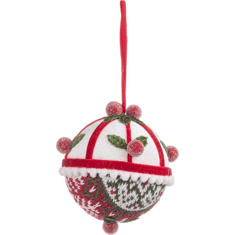 Pallina "Tayla" per albero di natale bianca con dettagli rossi e verdi in polistirolo e poliestere diametro 10,5 cm x 11 h set da 4 pezzi (1/4)