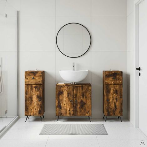 vidaXL 3 Piece Bathroom Cabinet Set BREDA Smoked Oak Engineered Wood (1/5)