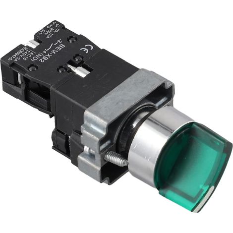 Interrupteur rotatif 22 mm 220 V, bouton à molette avec voyant LED vert auto-verrouillant, plastique marche/arrêt démarrage 2 positions indicateur (1/5)