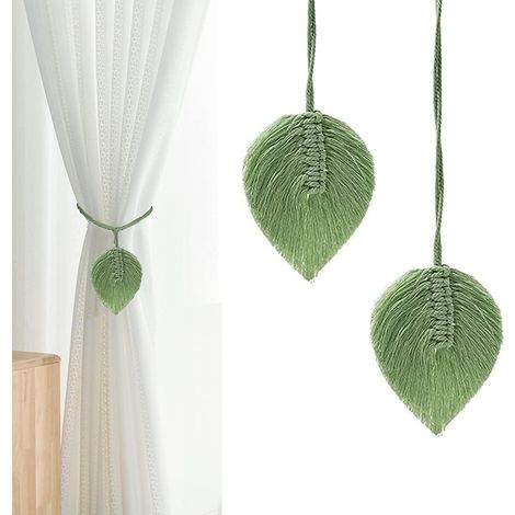 BEBUSINGOTO 2er-Pack handgefertigte Vorhang-Raffhalter – gewebtes Baumwollseil, Bohemian-Stil, Heimdekoration, Draperie (grün) (1/5)