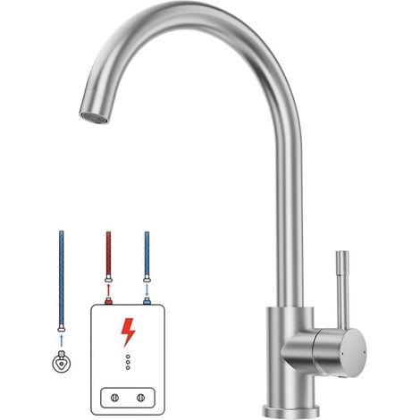LONHEO MAX Niederdruck Wasserhahn Küche Armatur aus Edelstahl, 360° Schwenkbar Küche Mischbatterie Einhebelmischer für Kaltwasser und einen Wasserboiler konzipiert (1/5)