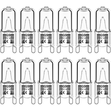 APEX Lot de 12 ampoules halogènes G9 42 W 230 V 2800 K blanc chaud 530 lm, ampoules halogènes à capsule transparente, dimmables (1/5)