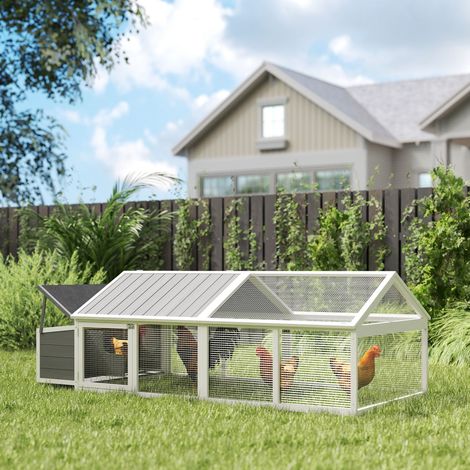 Pollaio con nido, porta e tetto apribile per 4-8 galline, 240 x 112,5 x 76 cm, bianco