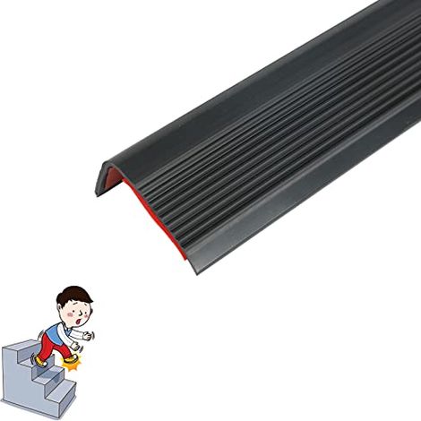 Nez de marche autocollant - Profilé d'angle en PVC antidérapant - En forme de L - Longueur 1 m - Protection de marche pour escaliers intérieurs et extérieurs - Noir 2 (1/5)
