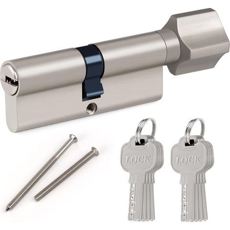 Cylindre de serrure profilé à bouton 40/40 - En métal argenté - Avec 8 clés en alliage de zinc (1/3)